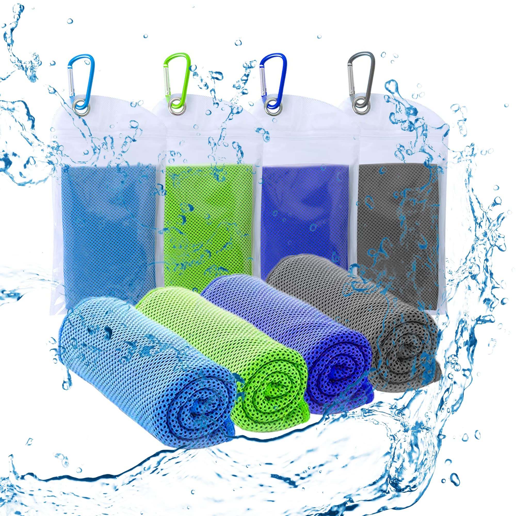 Cooling Towel Workout, Gym, Fitness, Golf, Yoga, Camping, Hiking, Bowling, Travel, Outdoor Sports Towel for Instant Cooling Relief (4 Packs)