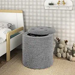 Puff Baú Grassi Decor, Redondo em Suede, 40x37 cm, 6 Pés, Suporta 120 kg (LINHO CINZA)