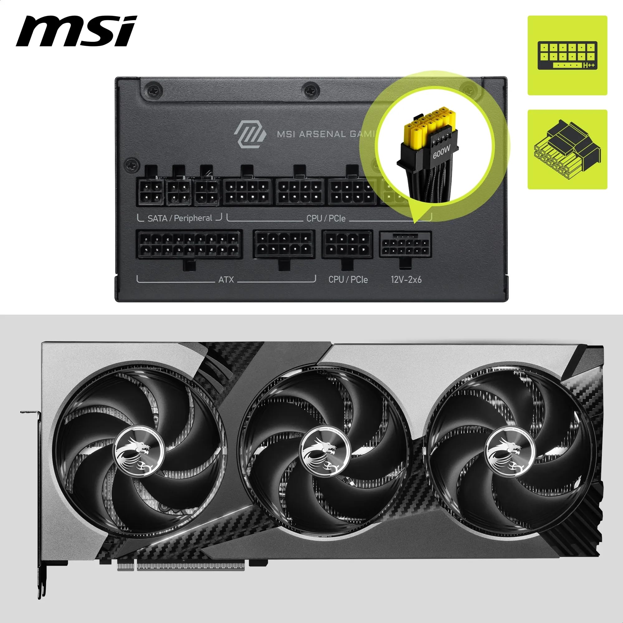 MSI MAG A1200PLS PCIE5 Alimentazione PC, 1200W, ATX, 80 Plus Platinum, ATX 3.1, Compatibile PCIe 5.1, Connettore nativo 12V-2x6 Bicolore, Cavi goffrati