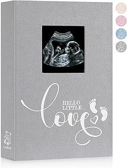 Lanpn Baby Photo Album 4x6 300 Pockets, Linen Cover Ultrasound Album with Memo Writing Area, Bebe Sonogram Photobook, Slip-in Picture Book, Newborn Memory Book Keepsake Gifts for Boy Baby Shower Grey