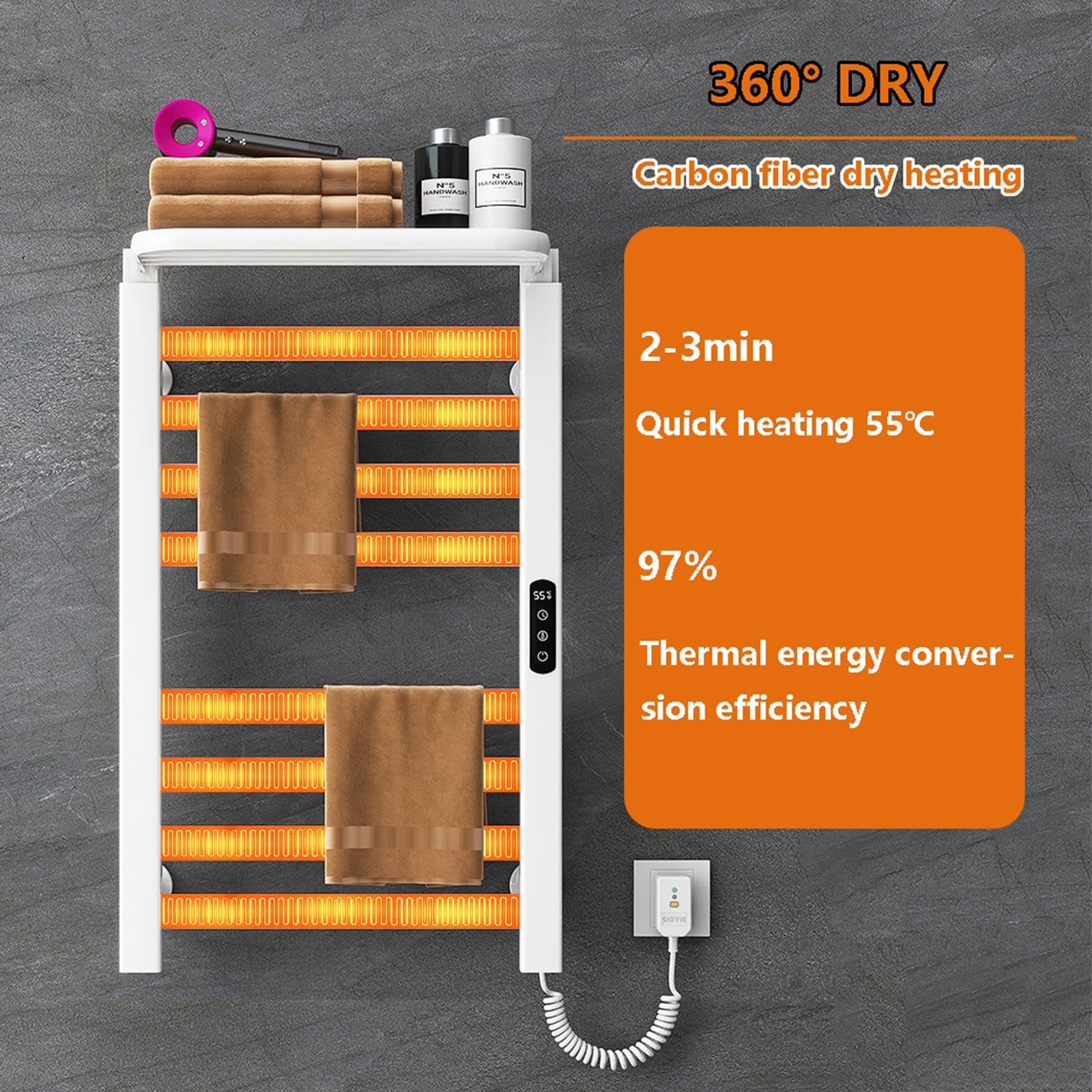 【ヒーター付き】電気加熱式タオルラック　ツール付き収納バー【乾燥・清潔】 Amazon.co.jp: 200W タオルウォーマー 電気加熱タオルラック 8バー