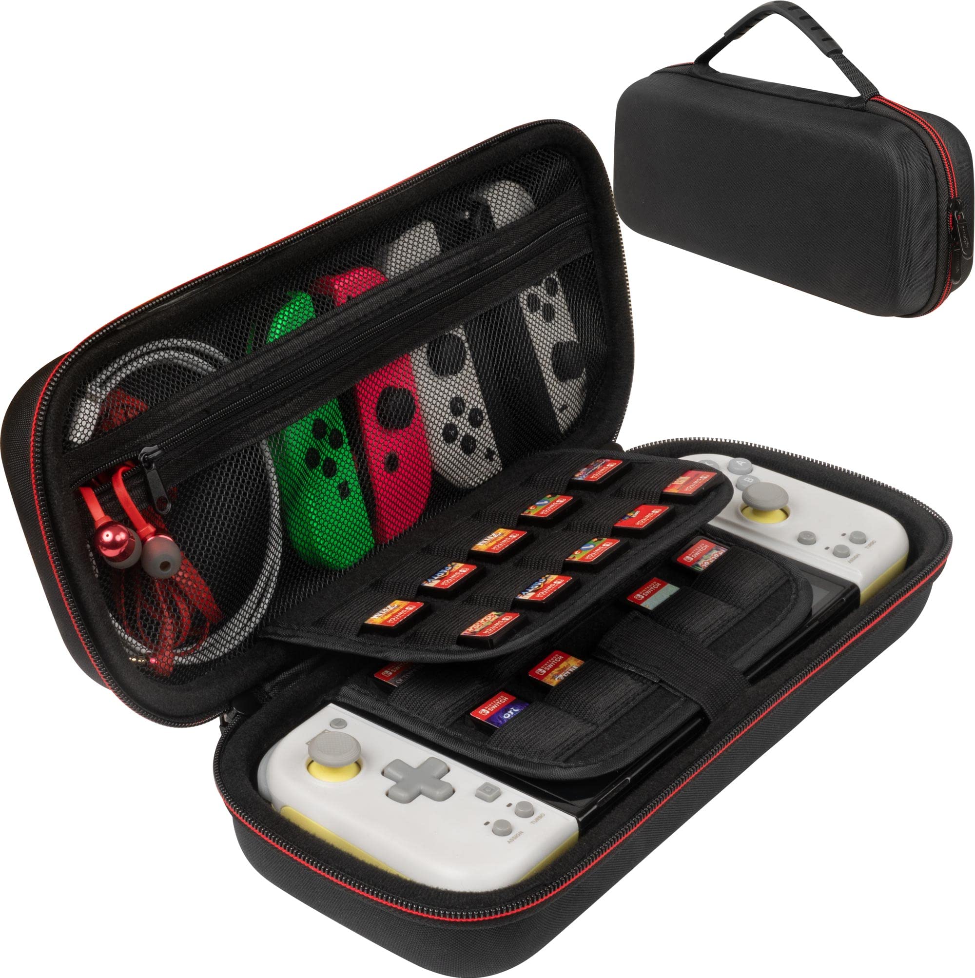 ButterFox Große Tragetasche für Hori Split Pad Compact mit 20 Spielhaltern (18 physische + 2 digitale) (Schwarz/Rot, 20 Spielfächer)