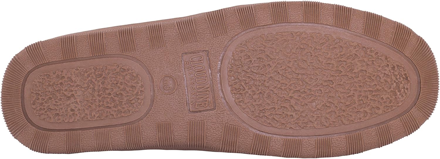 Rj's Fuzzies Cloud Nine Men’s Romeo Sheepskin House Slippers - Pull-on Suede Leather Upper with TPR Sole for Cozy Indoor & Light Outdoor Wear