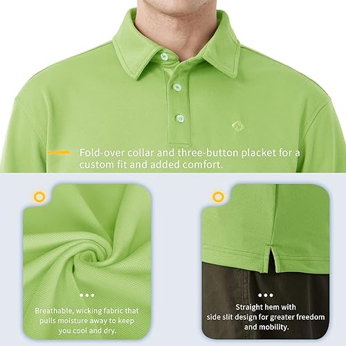 Miniatura 4 de NAVISKIN Polo para hombre, camisas de golf de alto rendimiento, UPF 50+, secado rápido, manga larga y corta, camisas tácticas al aire libre