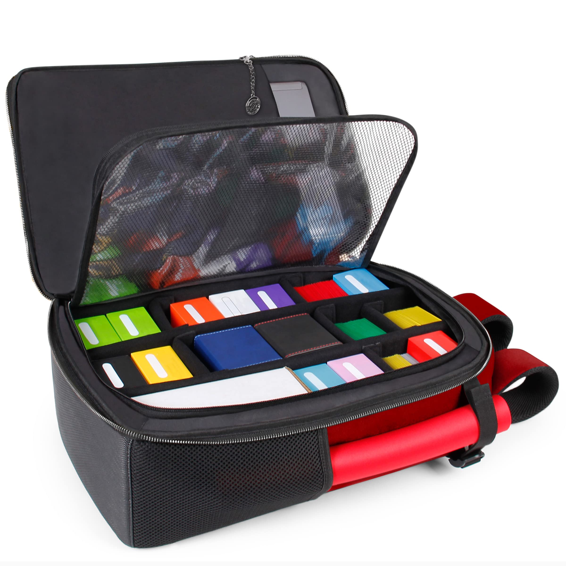 ENHANCE MTG Backpack - Collector's Edition TCG Backpack for Deck Boxes, Sleeved Cards, Playmats, MTG Accessories - Customizable Card Organization with Built-in Defender Screen (Dragon Red)