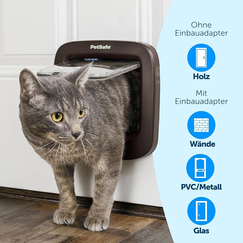 PetSafe Mikrochipes Macskaajtó - Kizárólagos Belépés 7 kg-ig, Egyszerű Telepítés, 4-irányú Zárrendszer, Energiatakarékos, Huzatgátló, Barna