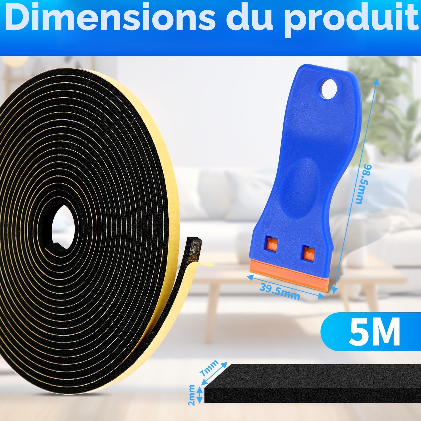Bande d'étanchéité autocollante 5 m 7x2 mm caoutchouc mousse joint fenêtre cuisinières électriques
