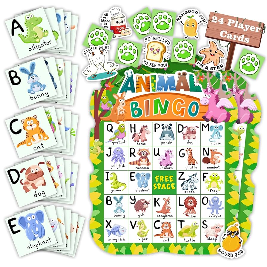 amazon-com-animal-bingo-game-for-kids-toddler-adults-family-animal-bingo-cards-letter-recognition-jungle-safari-party-game-with-24-players-40pcs-punny-stickers-for-party-favors-kindergarten-activity-supplies for Card Printable Free Animal Bingo Printable Amazon.com: Animal Bingo Game for Kids Toddler Adults Family, Animal Bingo Cards Letter Recognition Jungle Safari Party Game with 24 Players & 40Pcs Punny Stickers for Party Favors Kindergarten Activity Supplies : for Card Printable Free Animal Bingo Printable