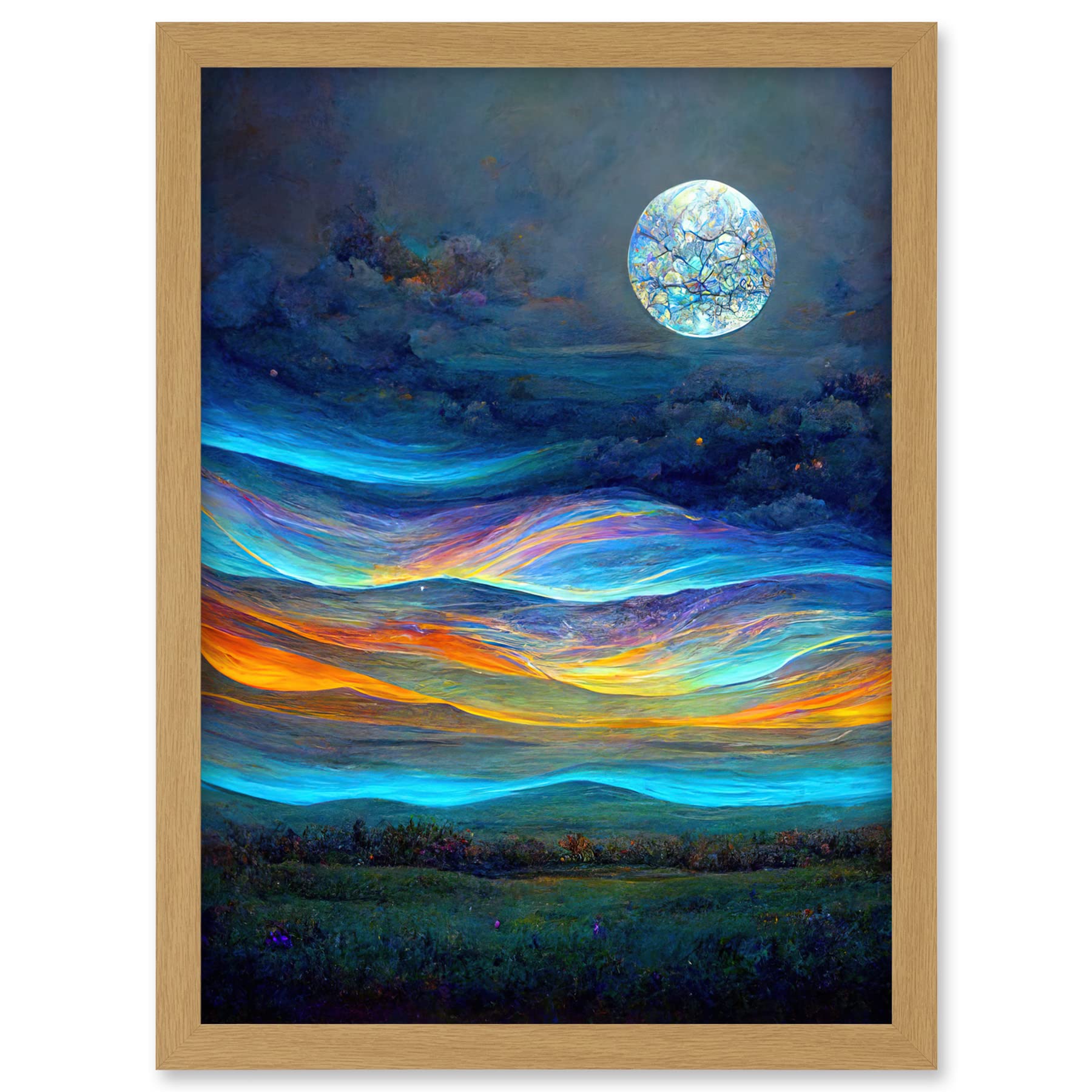 Doppelganger33 LTD Full Moon Aurora Sky Modern Landscape Artwork Framed A3 Wall Art Print