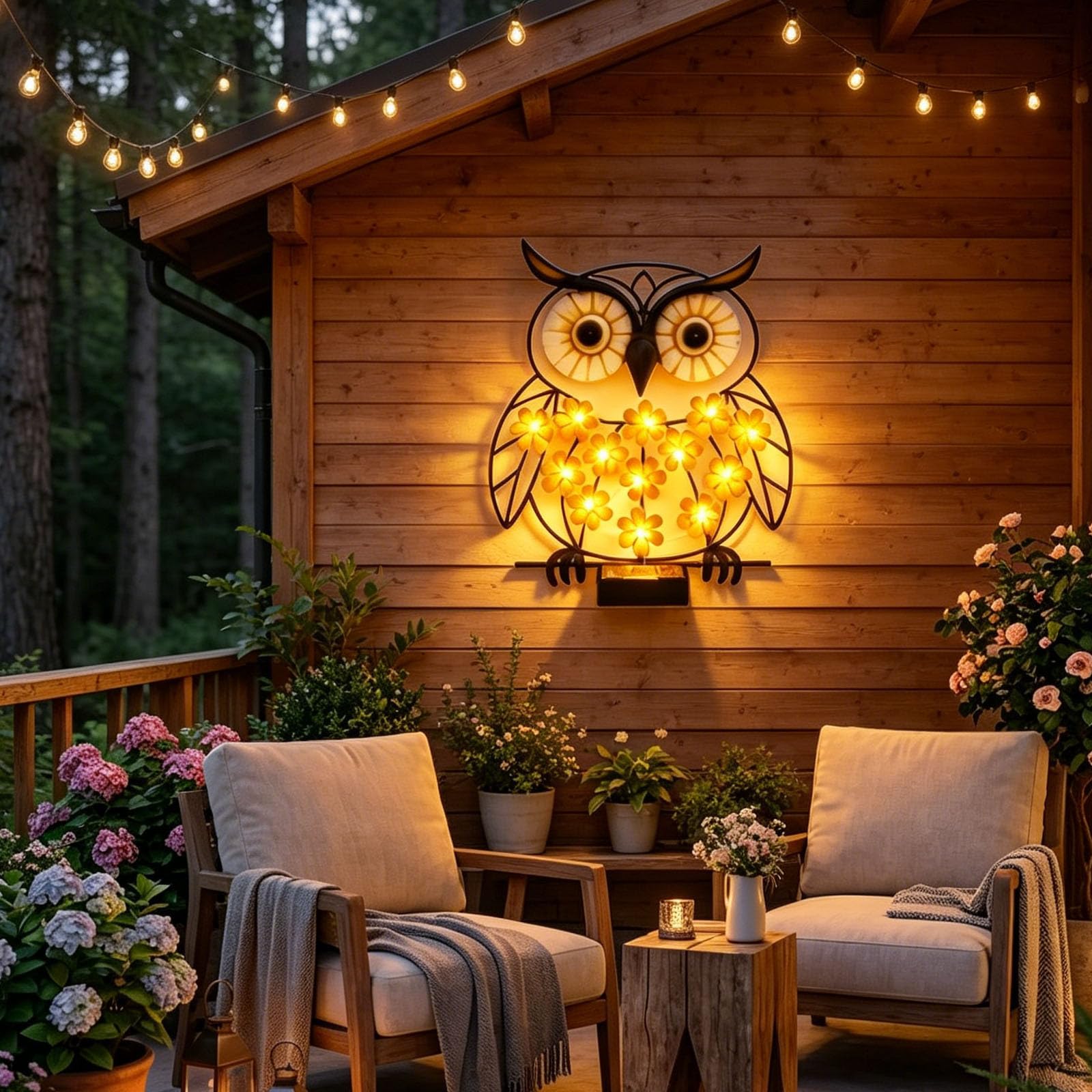 Waterproof Solar Garden Lights, Outdoor Garden Solar Lights, Metal Art LED Owl Decorative Ambient Wall Lamp for Porch Fence Pathway