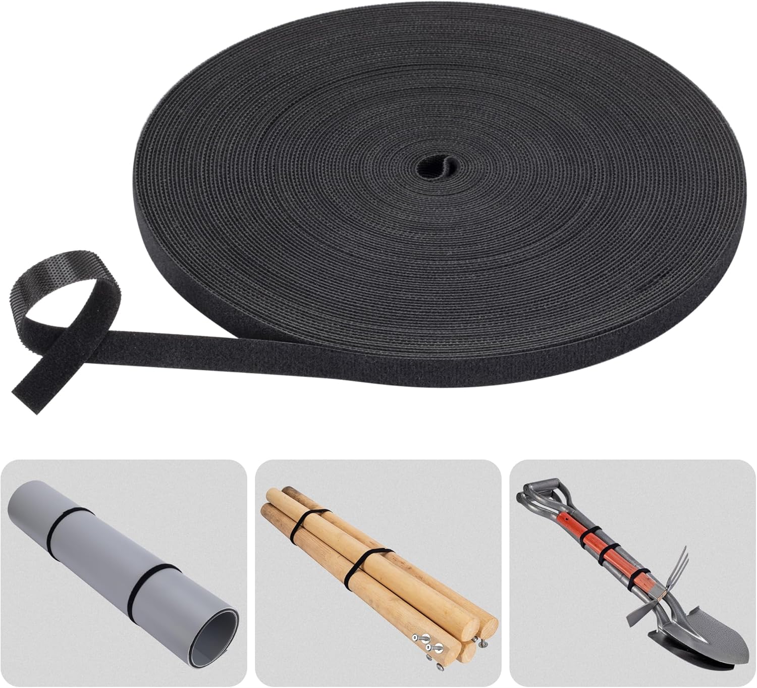 Hook and Loop Strips Roll 1/2 inX125 Yd, Black Reusable Cable Ties Double Sided Straps Tape Wrap Fasteners for Home Organization (25 Yd X 5 Rolls)