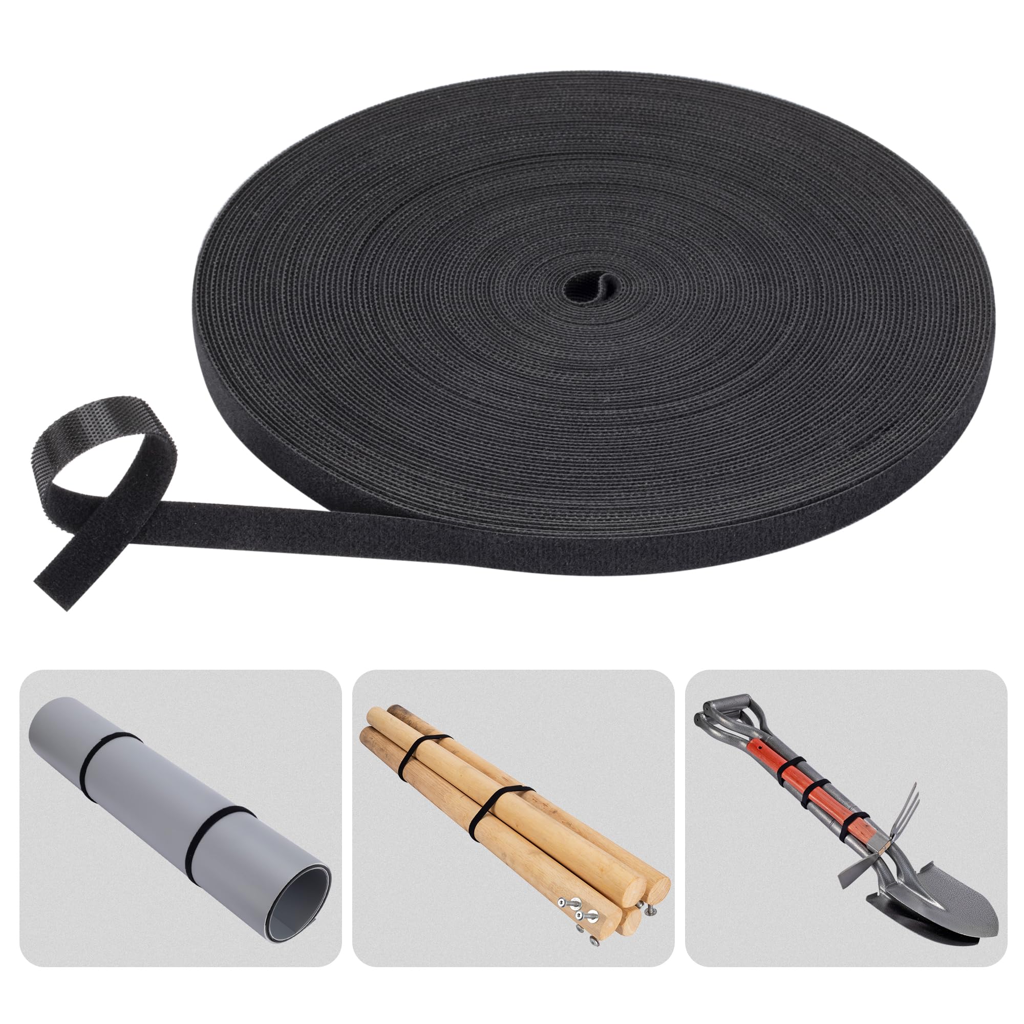Lote de 5 rollos de tiras autoadherentes - 1,27 cm de ancho - Sujetadores de cable reutilizables negros - Correas de doble cara para la organización del hogar (22,9 m x 5 rollos)