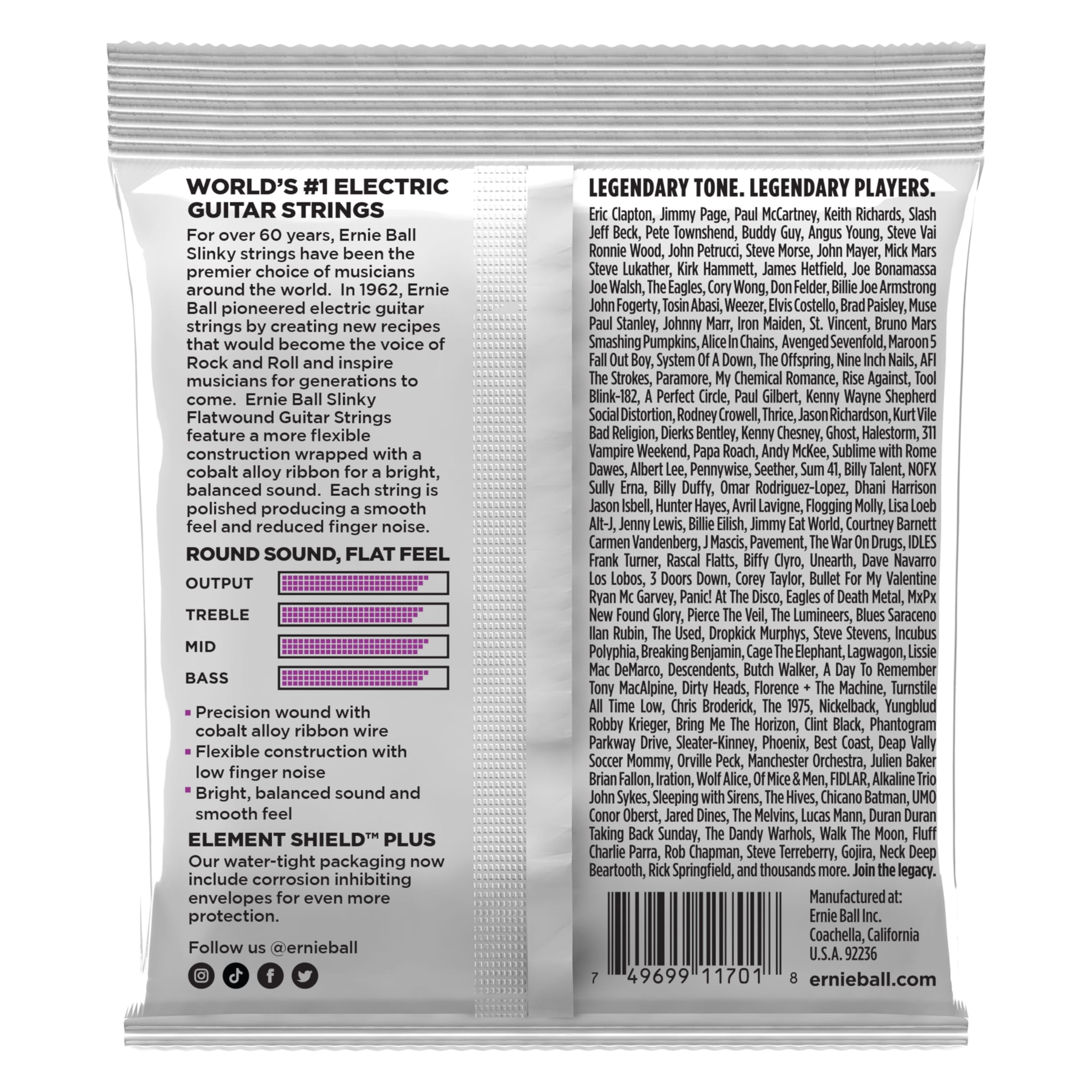 Ernie Ball Power Slinky Flatwound E-Gitarrensaiten Stärke 11-48