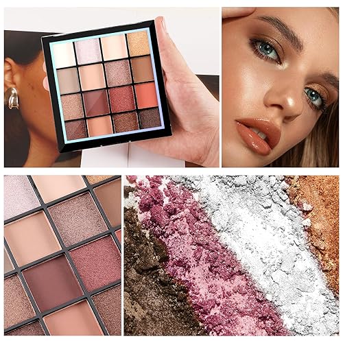 Miniatura 48 de Boobeen Paleta de sombra de ojos colorida, 16 colores, sombra de ojos mate y purpurina, paletas de sombras de ojos brillantes, mezclable, fácil