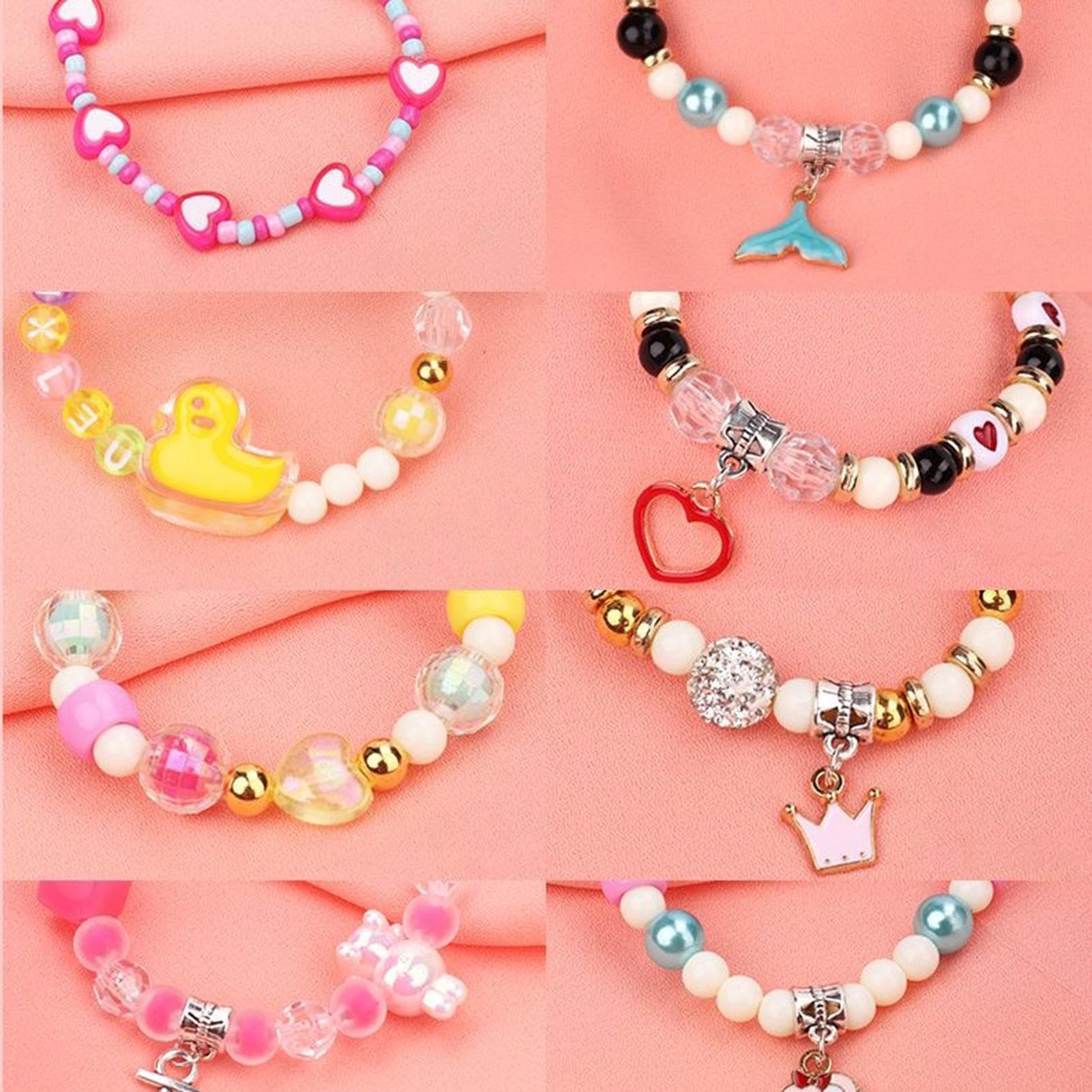 Muuzebsy Juego para hacer pulseras de abalorios, kit de fabricación de pulseras de joyería, juego de fabricación de joyas hechas a mano para niñas, caja de joyería D-IY Treasure para niños, kit de