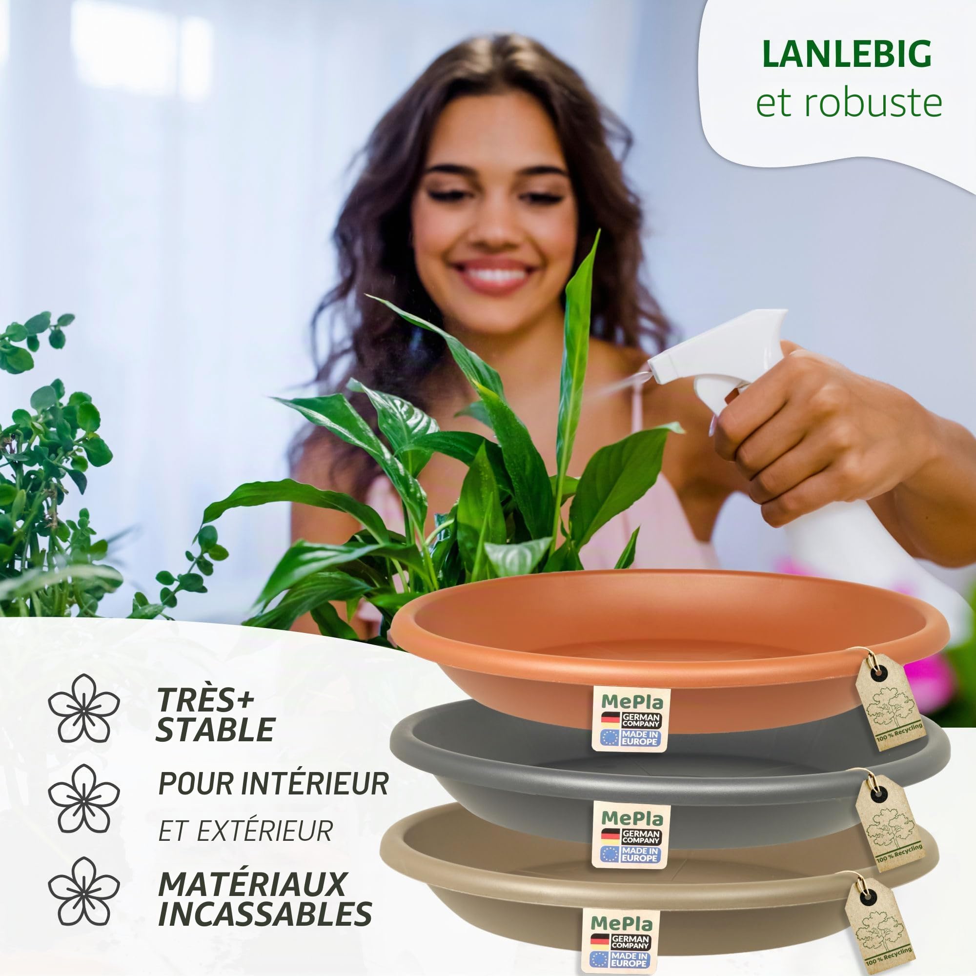 MePla - Pot de fleurs bac à plantes Cylindro ø60 cm + soucoupe ø58 cm, Taupe, résistant aux intempéries en plastique résistant aux UV