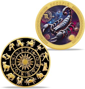 Scorpio Zodiac Challenge Coin | Astrological Sign & Symbol Medallion | Scorpio Horoscope Token | Commemorative Gifts for Collectors, Astrology Enthusiasts, and Zodiac Lovers