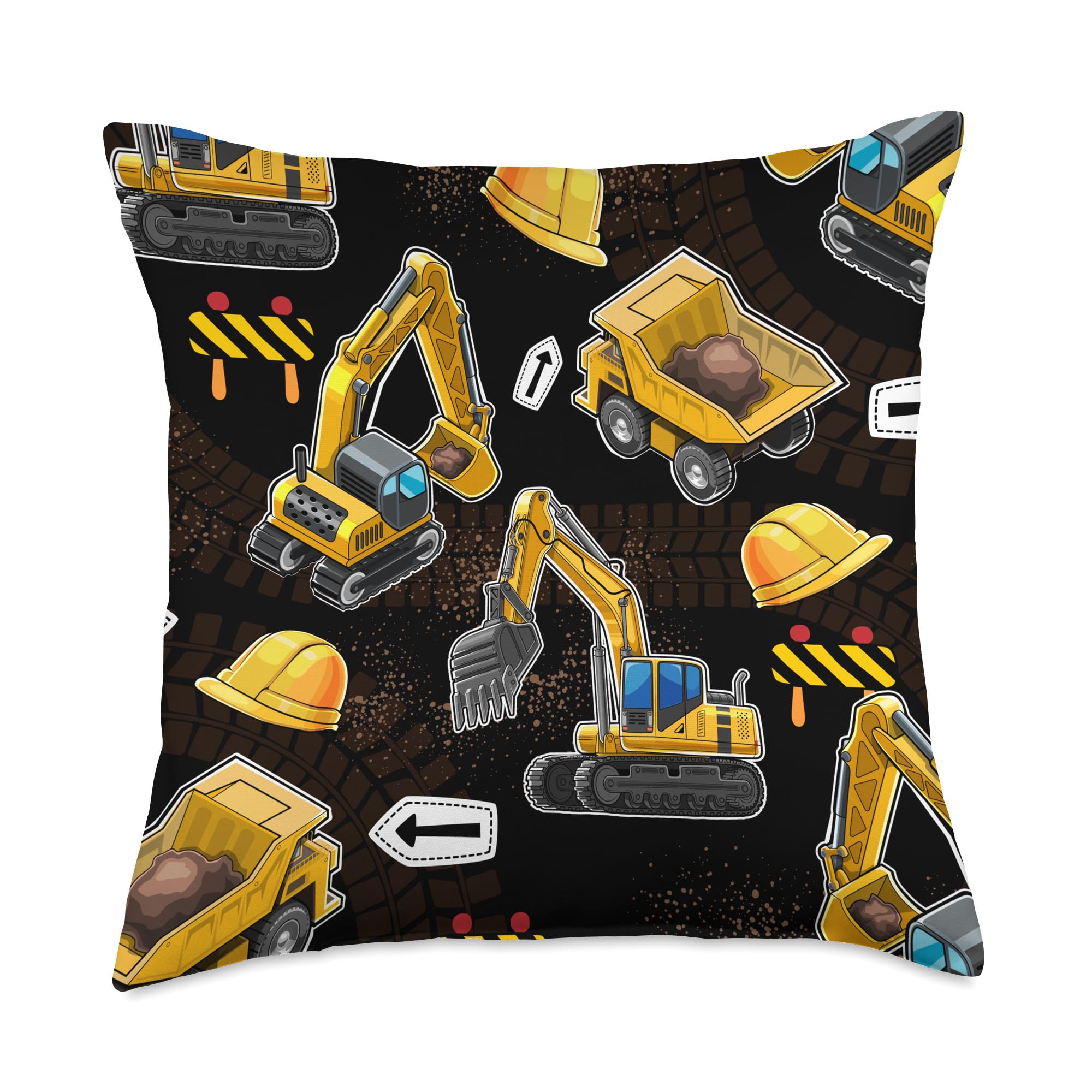 Excavator Dump Truck Construction Room Decor for Boys Gift Throw Pillow