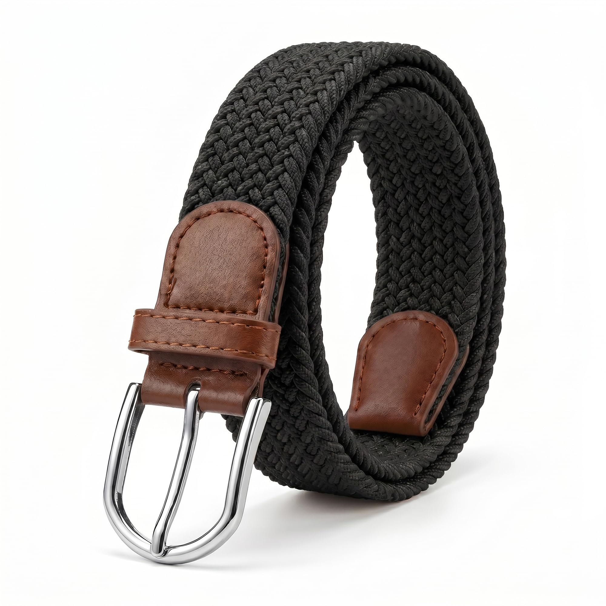 Simpl Living Canvas Elastic Braided Woven Stretch Fabric Casual Belt For Men And Women (Black 01, Fits upto 40" waist)