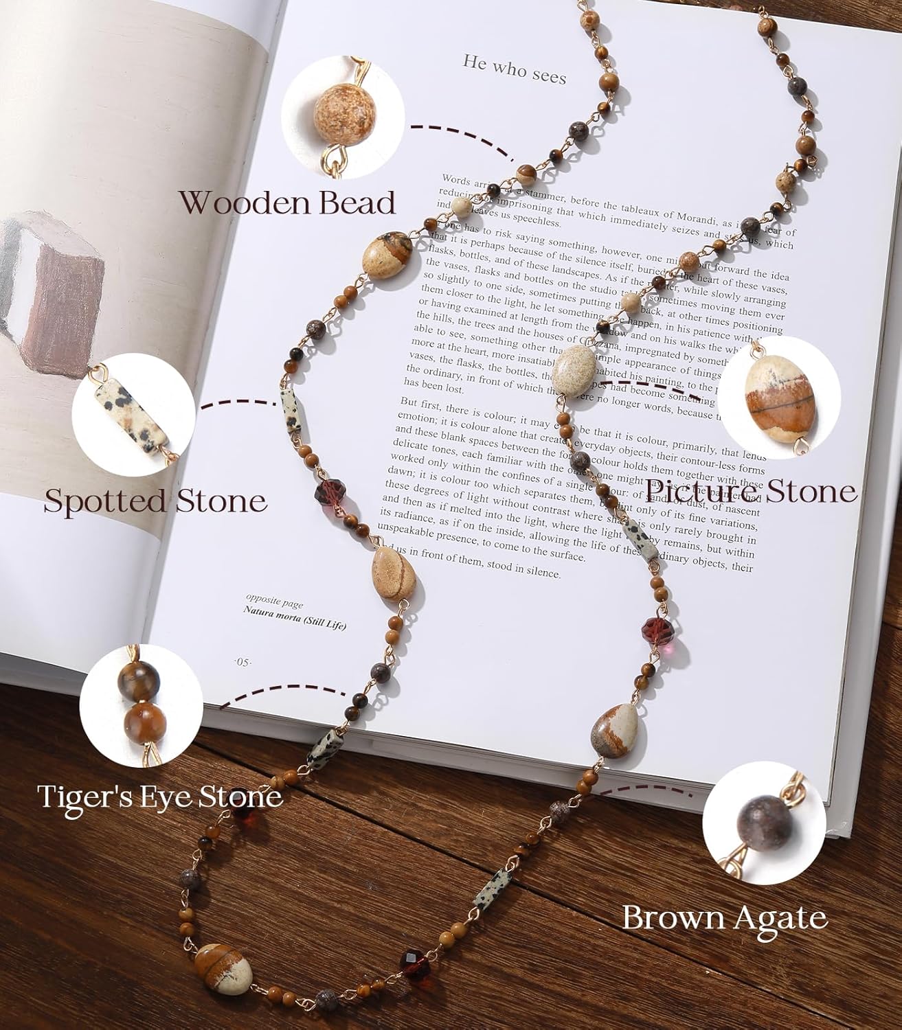 FULU AUTUMN Beaded Long Necklaces for Women Dainty Natural Stone Bead Long Necklace Birthday Gifts for Women Boho Costume Jewelry - Image 6