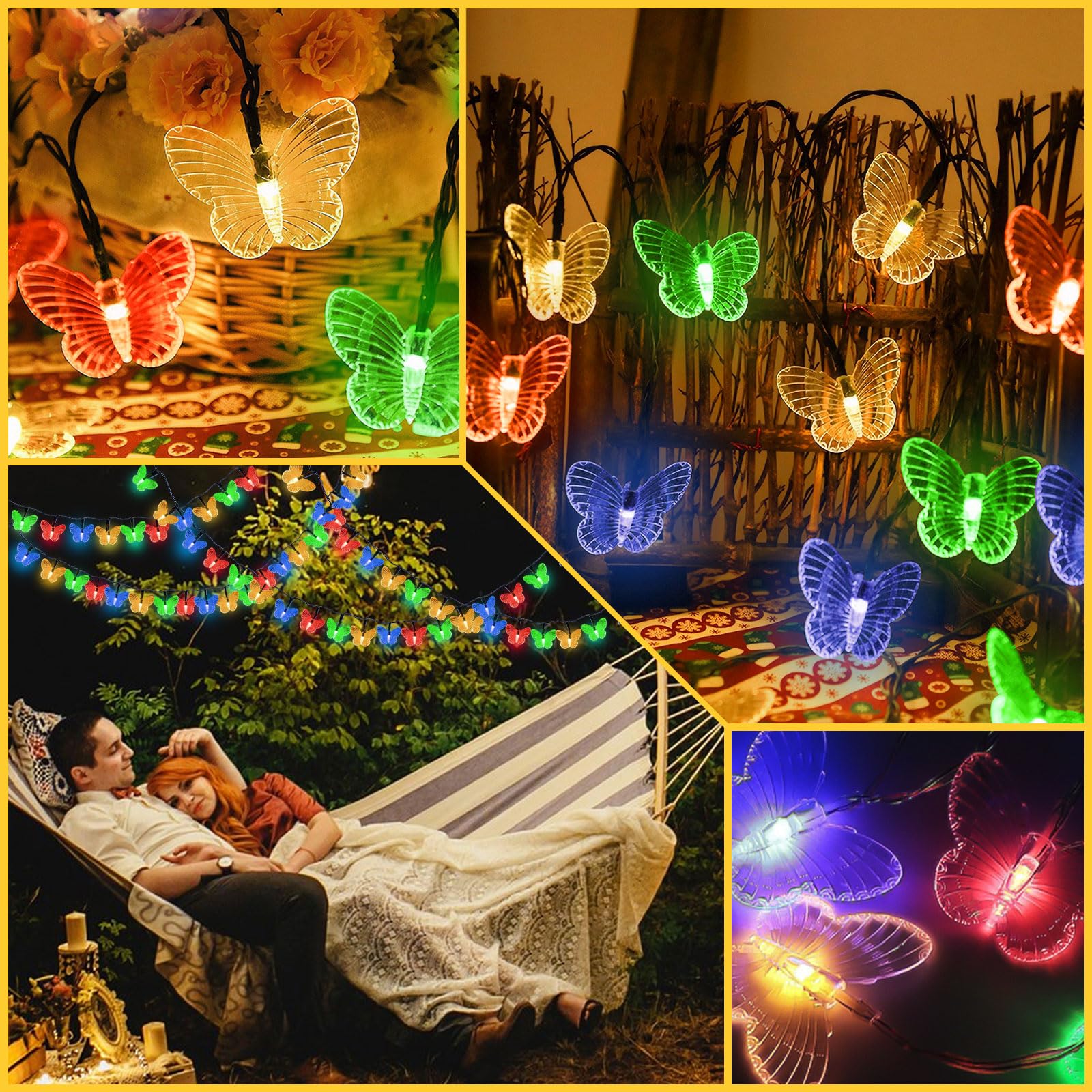 KINGCOO Catena di luci a farfalla, impermeabile, 16 m, 20 LED, lampada solare decorativa, per feste, matrimoni, giardini, veranda, balcone, fata di Natale (rosa