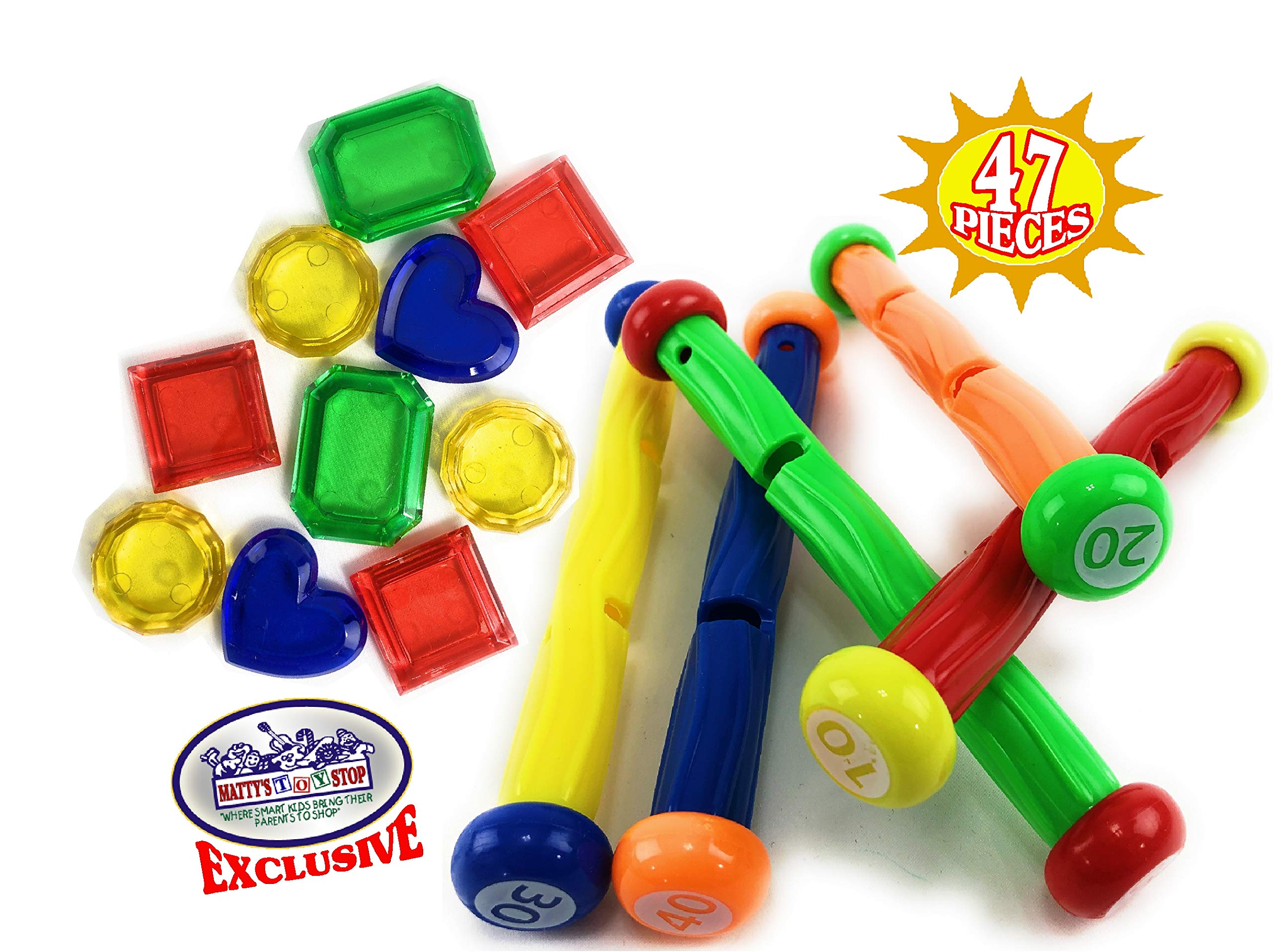 Matty's Toy Stop 47 Piece Super Ultimate Dive Set for Diving/Swimming Pools Featuring Dive Sticks, Dive Rings, Gems, Balls, Fish, Torpedo, Shark, Octopus, Jellyfish, Fishing Nets & Bonus Storage Bag - Image 2
