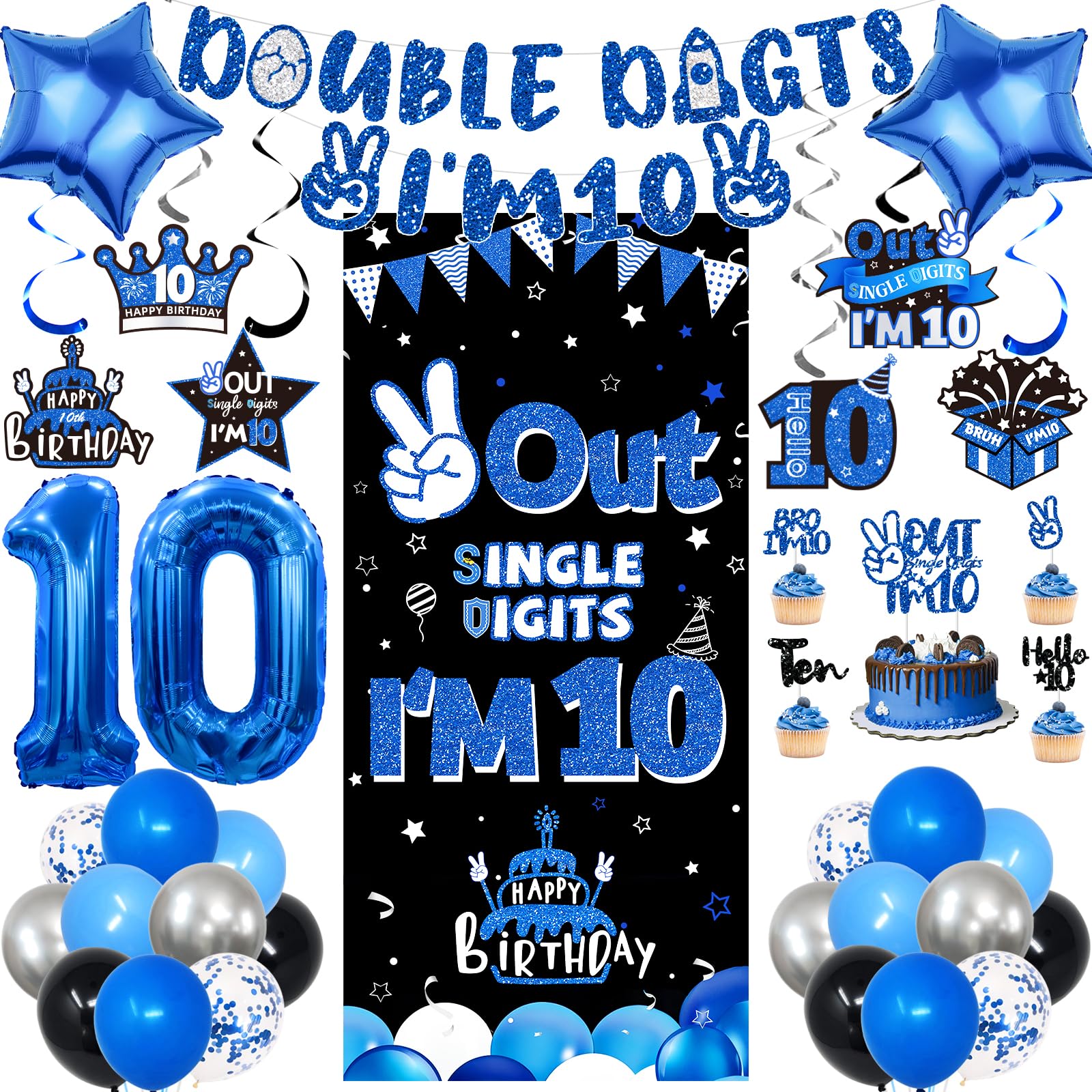 Kit anniversaire 10 ans bleu et décorations chiffres - 8