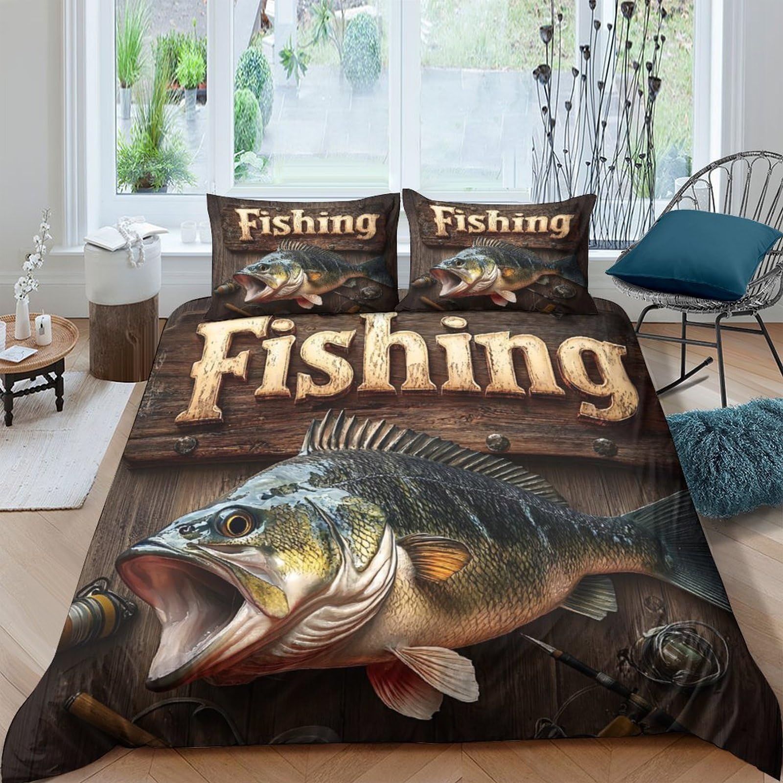 Ctjqhvkz Style-4 3D Printed Fishing Bass Fitted Sheet Microfiber Brown Lake Bed Cover For Bedroom Guest Room Easy Care Decor Single（135X200cm）