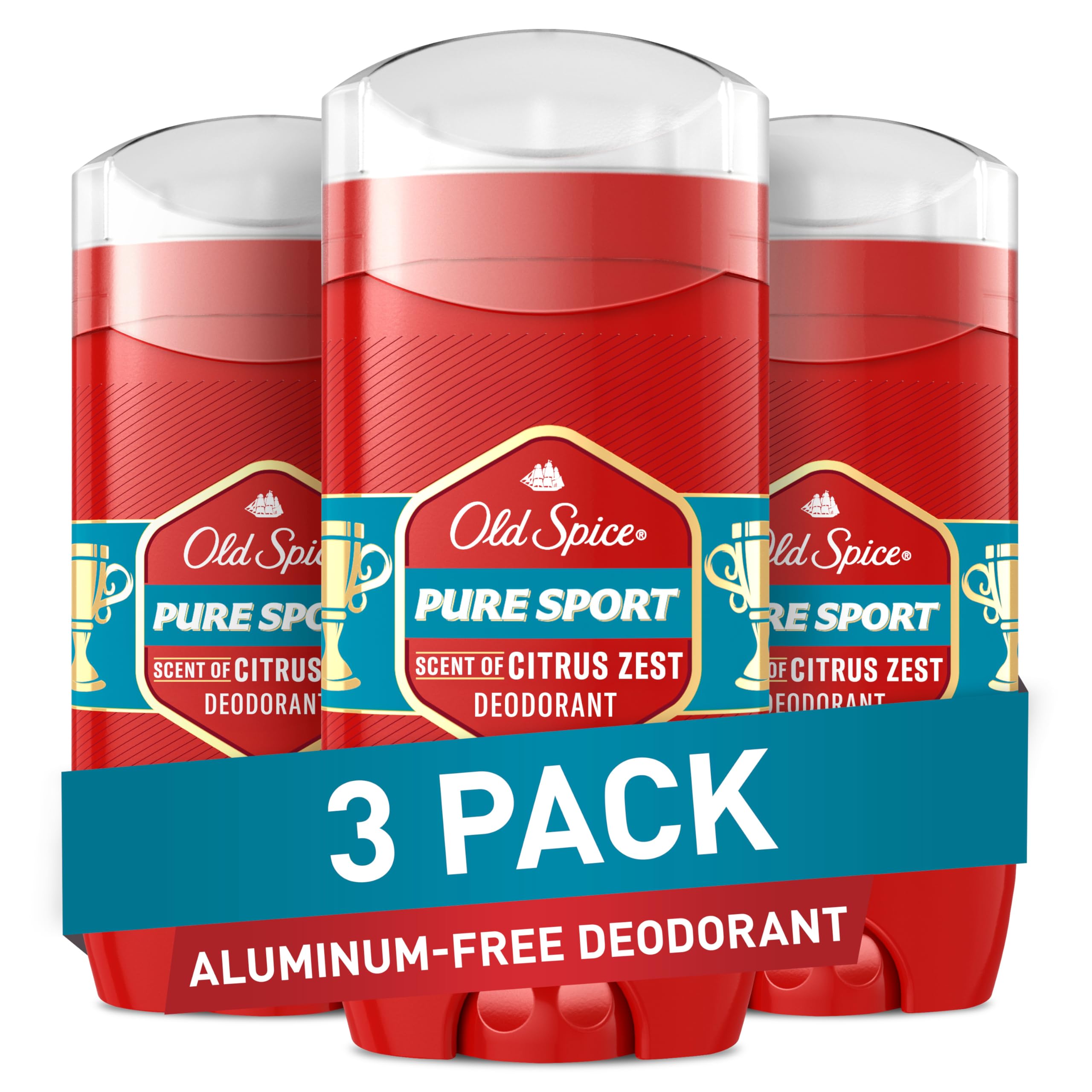 Old Spice Aluminum Free Deodorant for Men, 24/7 Odor Protection, 24/7 Freshness & Lasting Scent, Pure Sport with Citrus Zest Scent, 3.0 oz (Pack of 3)