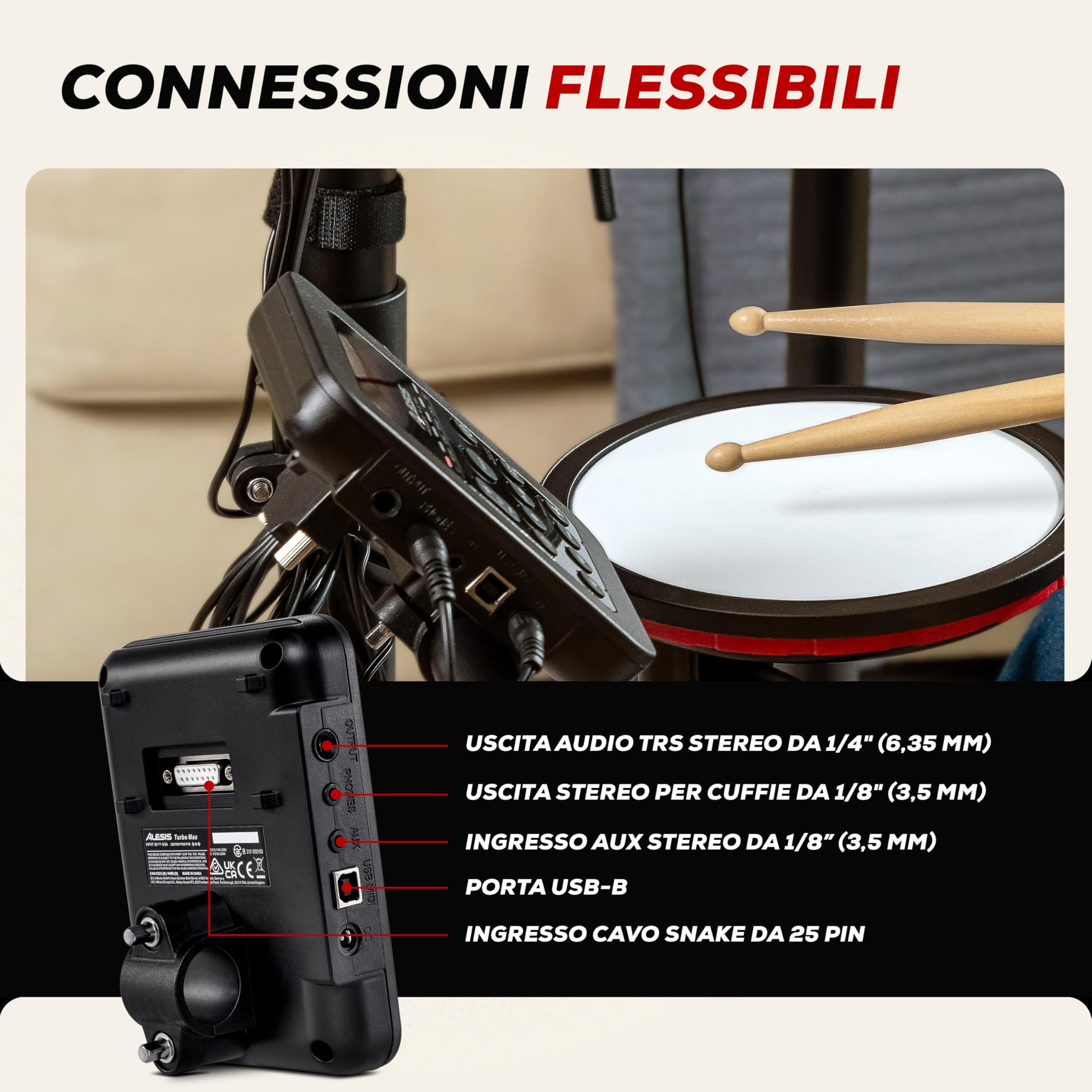 Alesis Turbo Max Batteria Elettronica Pieghevole 8 Pollici Pad Mesh Silenziosi Bluetooth