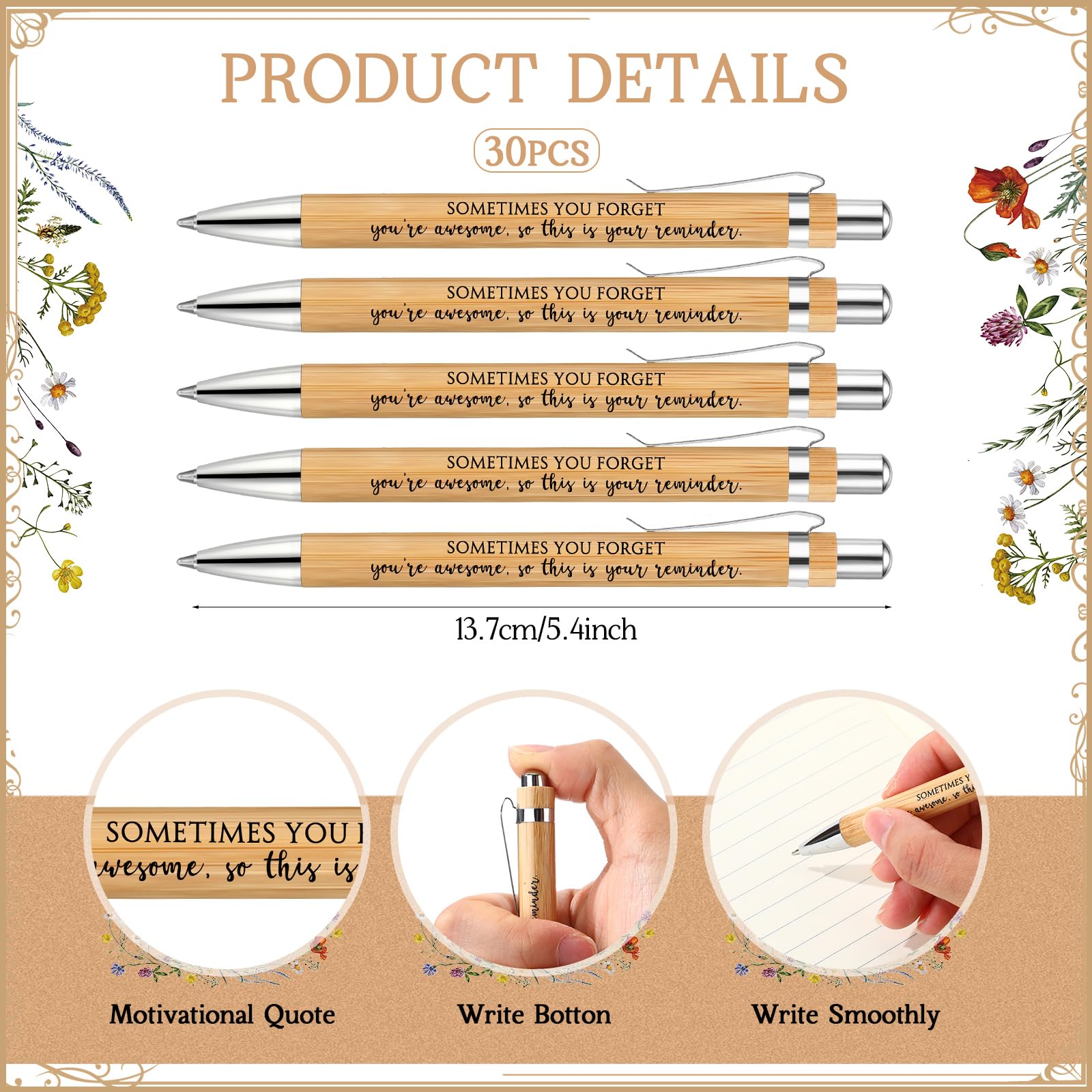 Sayglossy Set di 30 quaderni ispiratori, regali di apprezzamento per donne, dipendenti, quaderni in carta kraft, penne a sfera in bambù con sacchetti in organza, per la festa della mamma, insegnanti,