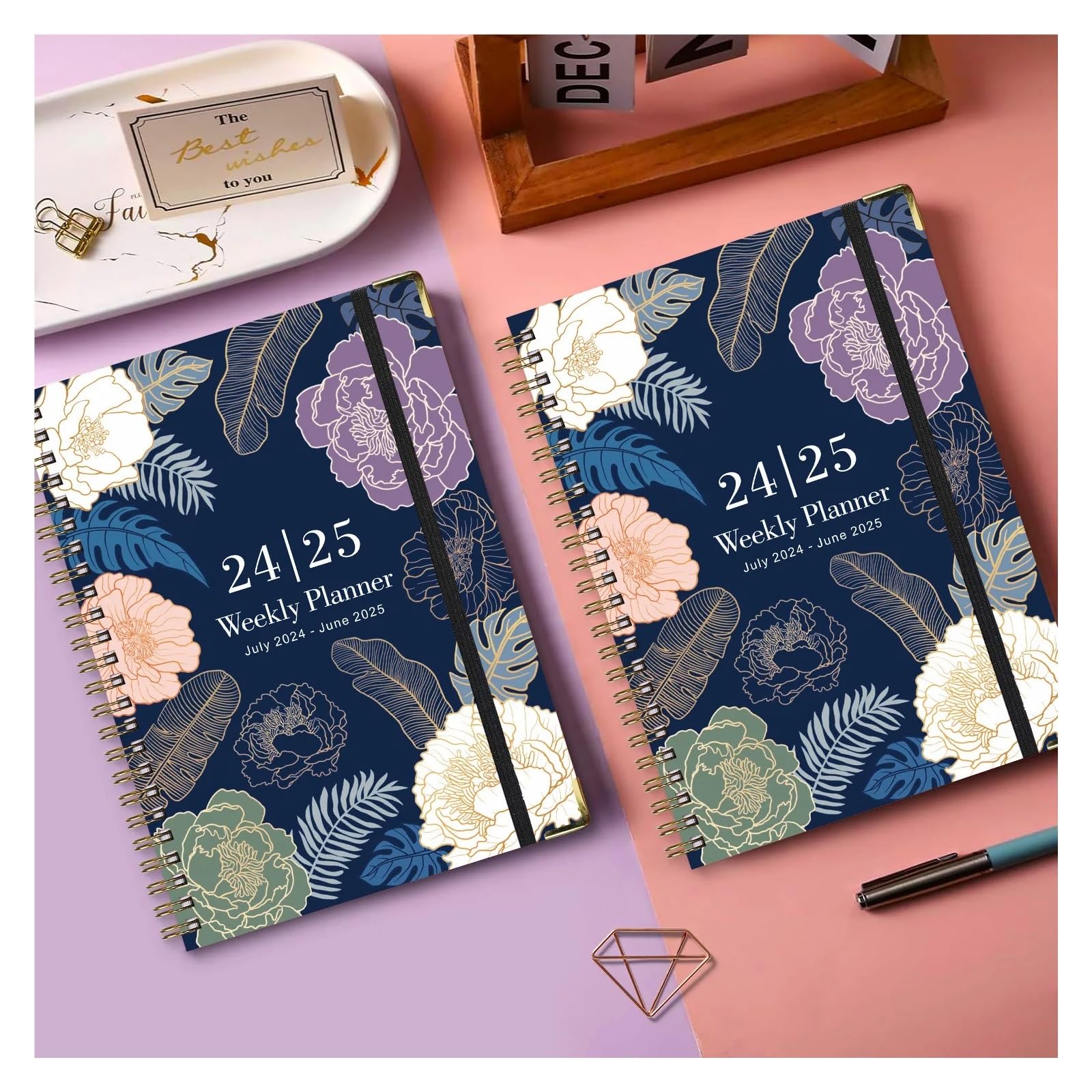 Inspirierendes Notizbuch 2 stücke 71 blätter Floral Monatliche Wöchentlich Planer Agenda A5 Notebook Planer Kalender Zeitpläne Schreibwaren Schule Bürobedarf(B09)