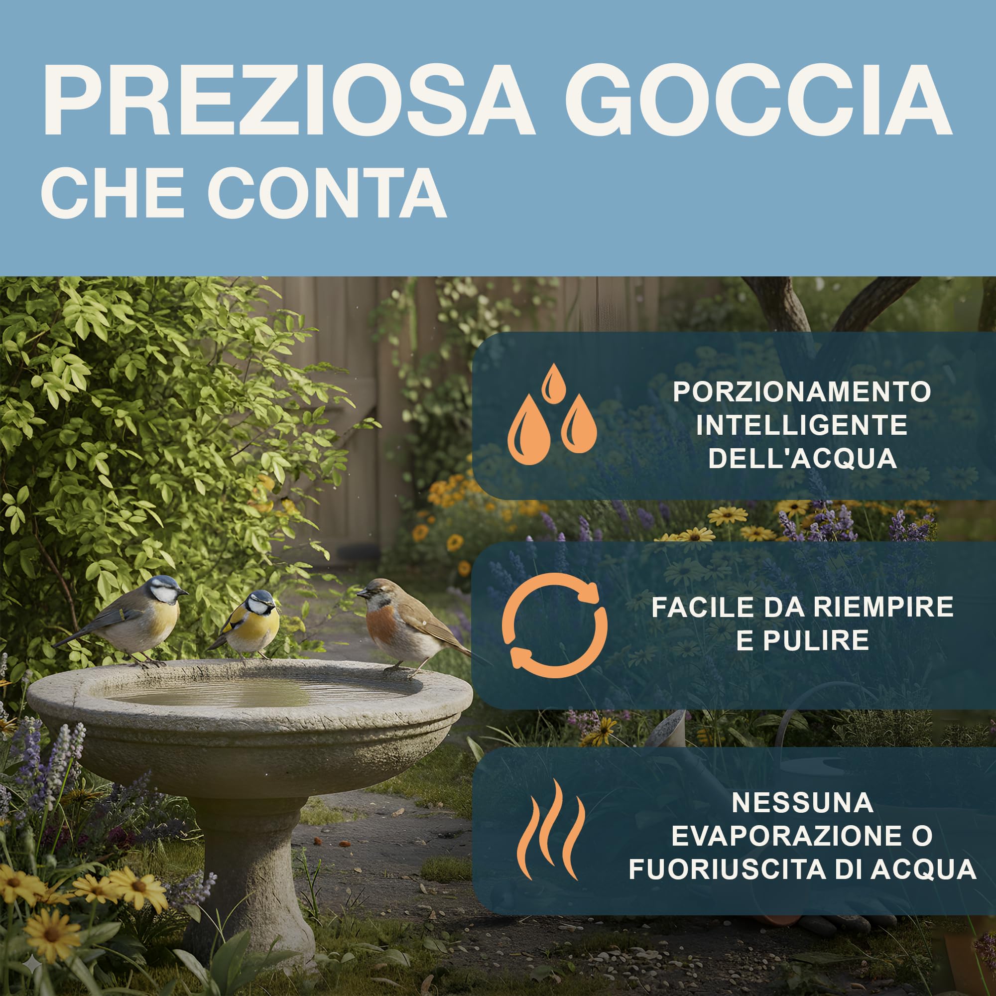 SWISSINNO Abbeveratoio per uccelli Zug SMART BIRDS Azzurro chiaro – Resistente ai raggi UV in plastica PC e ASA – Distributore d’acqua balcone terrazza giardino – Durevole e facile da pulire
