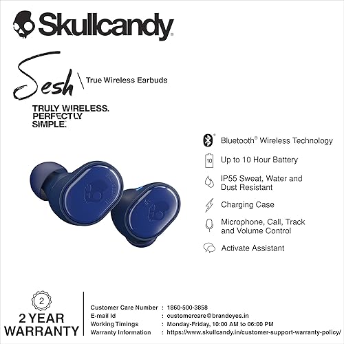 Miniatura 6 de Skullcandy Sesh - Auriculares que se colocan dentro del oído inalámbricos con Bluetooth Unitalla azul índigo Negro, forro polar verde con licencia