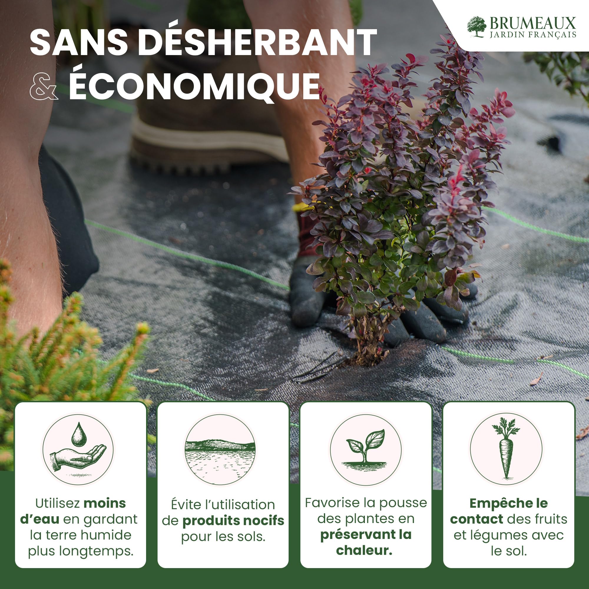 SKYLANTERN Toile de Paillage 130g/m² très épais - Geotextile Anti Repousse Gravier 50m x 1m (50m2) pour Terrasses et Allées - Bache Desherbant Anti Mauvaise Herbe 130g - Toiles de paillage Géotextile