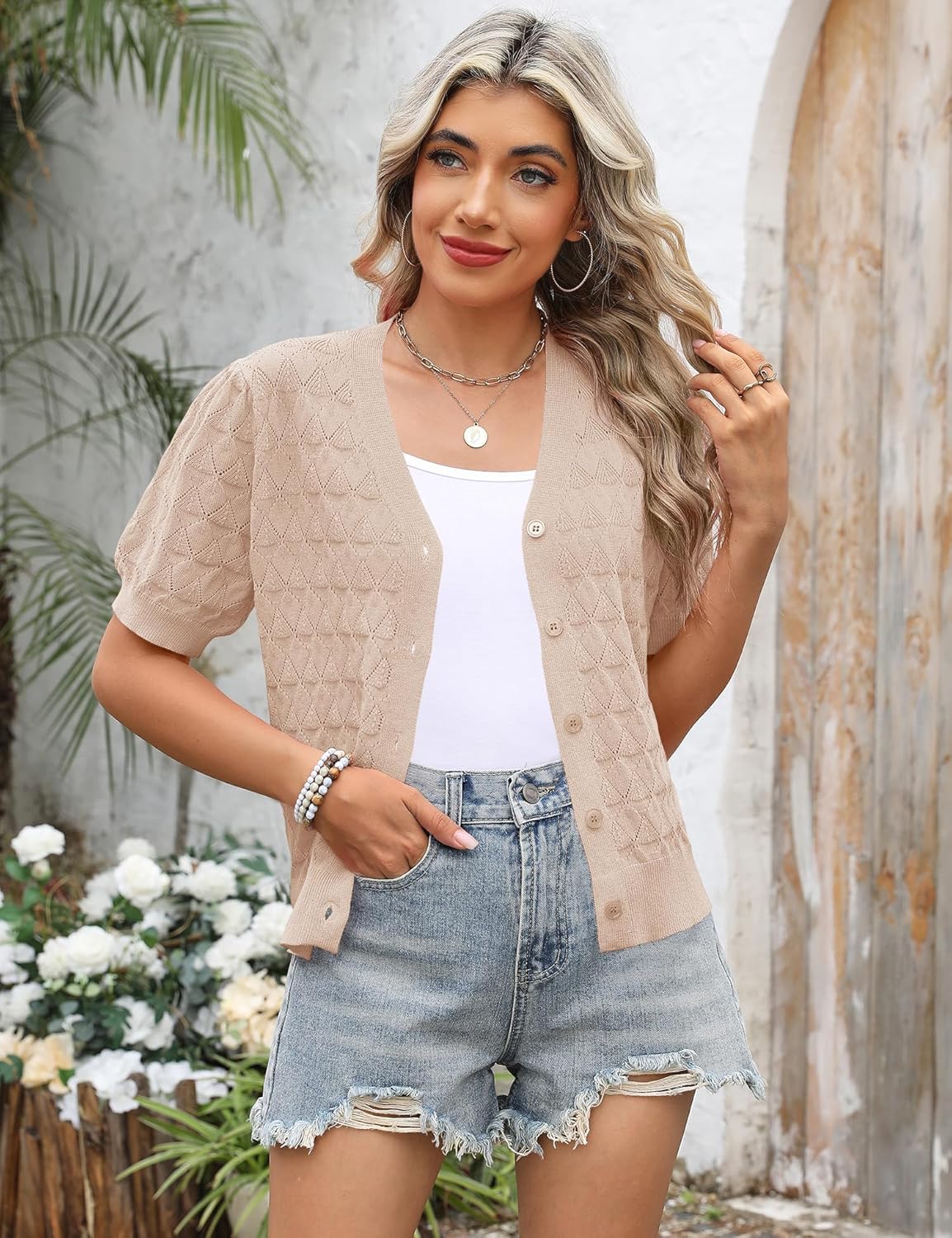 IECCP Cardigan Sweaters for Women Short Sleeve Lightweight Open Front Crochet Knit Shrugs 2025 Womens Fashion - Image 3