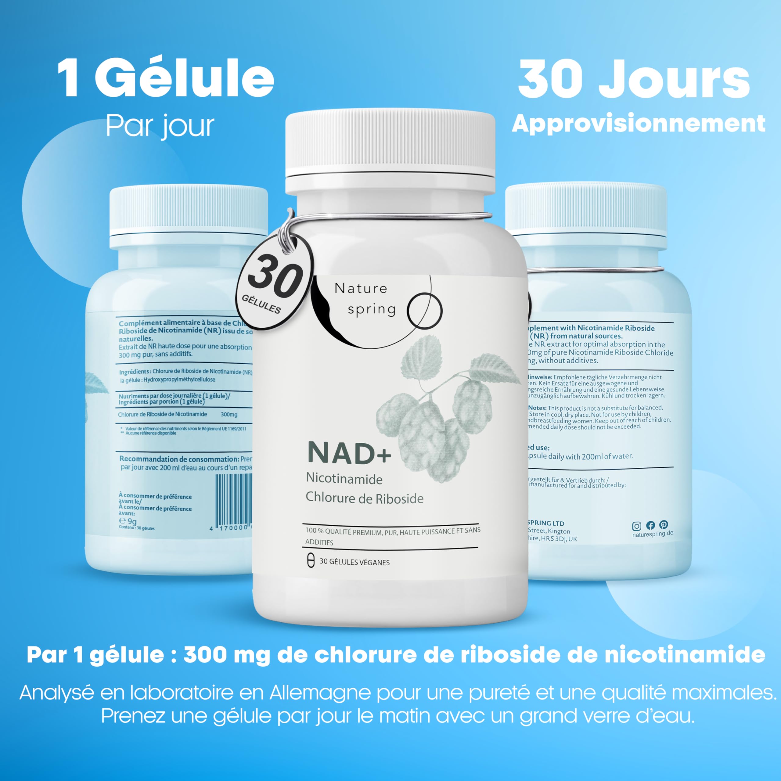 Nicotinamide Riboside NAD+ Capsules 300 mg for firm and young skin - + 1 month treatment - for anti-aging, skin & energy - vegan