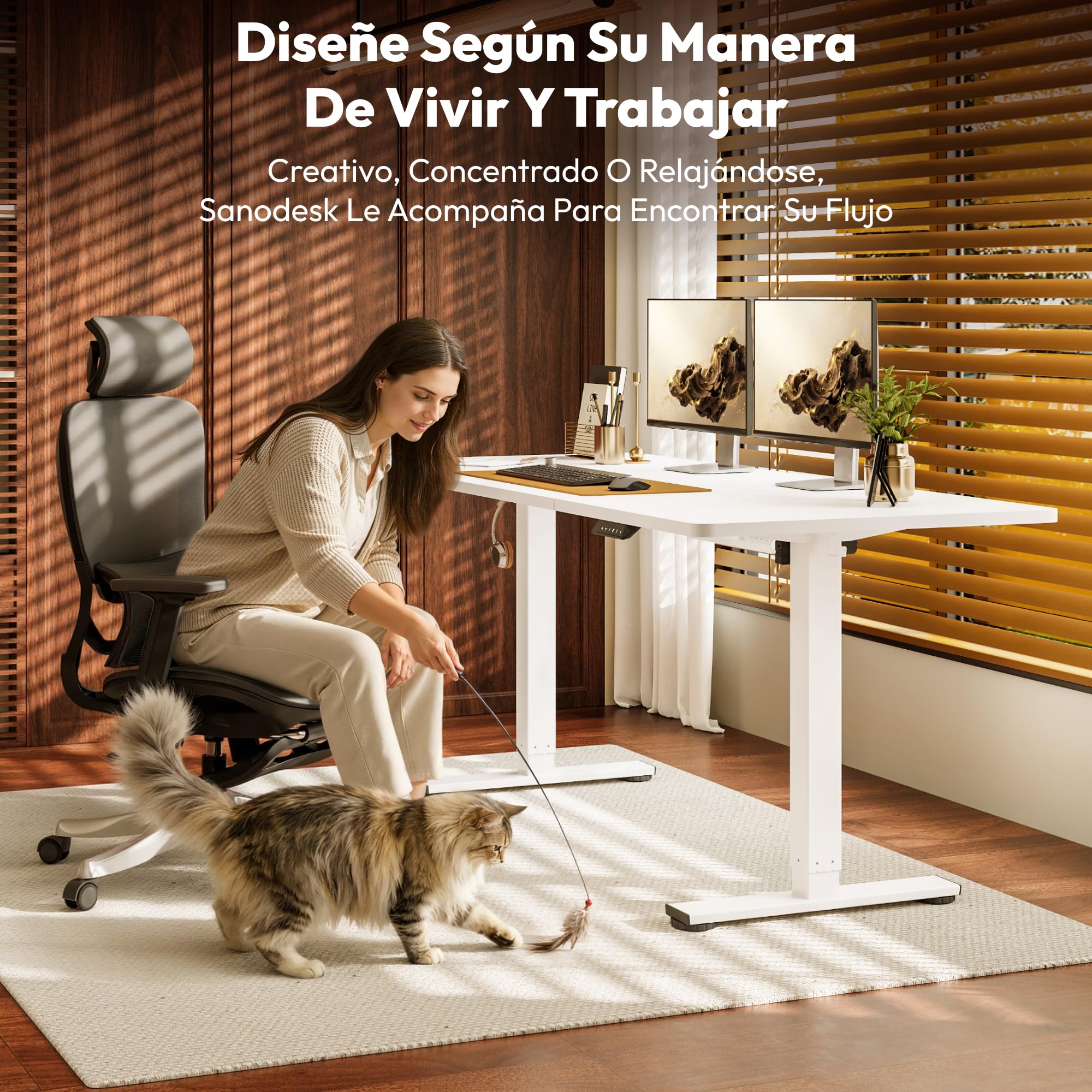 SANODESK Scrivania ad Altezza Regolabile, 160 x 60 cm, Scrivania, Altezza Regolabile, Sedile Elettrico ergonomico, Tavolo, Scrivania per Computer per Home Office, Home Office (Bianco)
