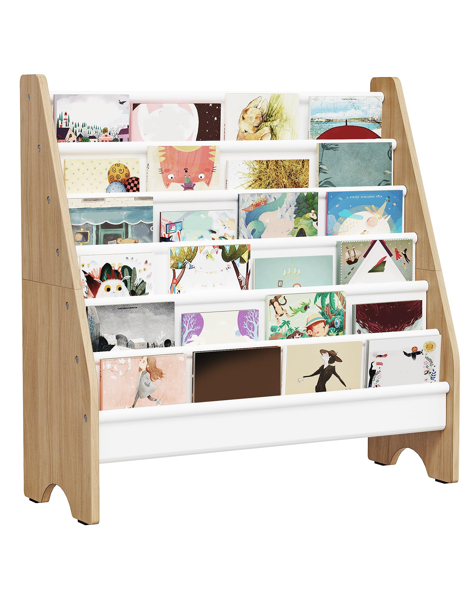 CHOEZON Estantería Infantil de 6 Niveles, Estantería para Niños, Estante de Almacenamiento de Revistas y Libros, Organizador de Libros de Gran Capacidad, Blanco y Madera Natural DMCW07WB