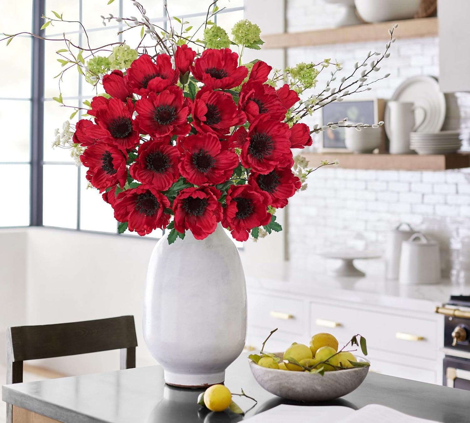 Hollyone 10 Heads Red Poppy Flowers Artificial 2Pcs Fake Poppies Flowers Bouquets with 7 Heads Full Bloom Poppy & 3 Buds Bouquet Stems Faux Floral Flower Arrangement for Party Table Home Decoration - Image 3