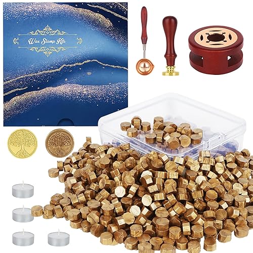 Yagugu Kit de sellos de cera juego de 357 piezas de sellado de cera con cuentas de cera sello de sellado calentador de sellos de cera cuchara velas