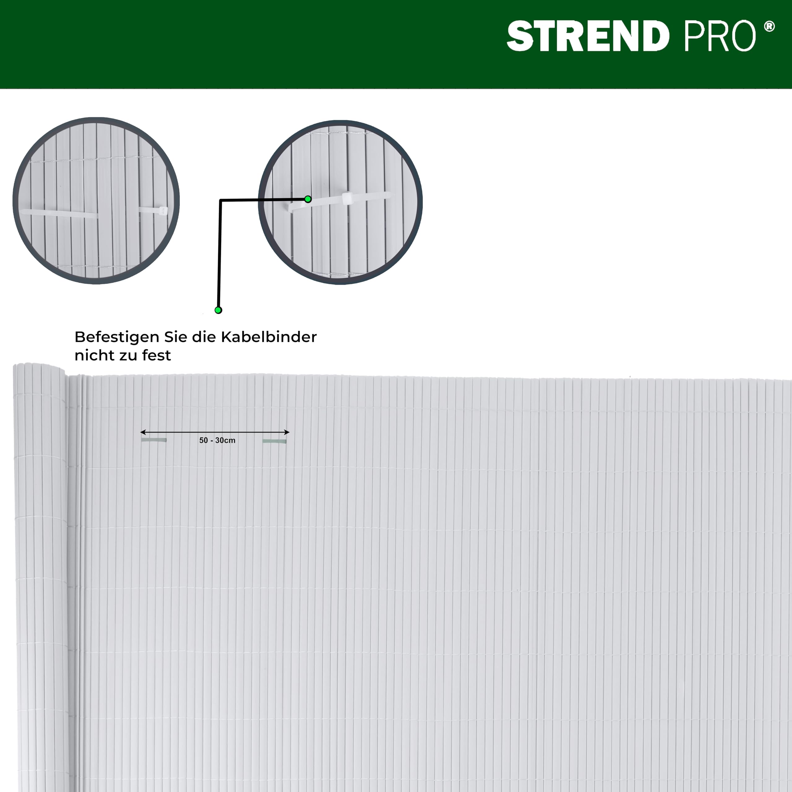 STREND PRO PVC Sichtschutzmatte für Garten, Terrasse | Hellgrau | 2m Hoch, 3m Länge | Wetterfester Sichtschutzzaun für Privatsphäre und Windschutz | Gartensichtschutz ohne Bohren, Gartenzaun