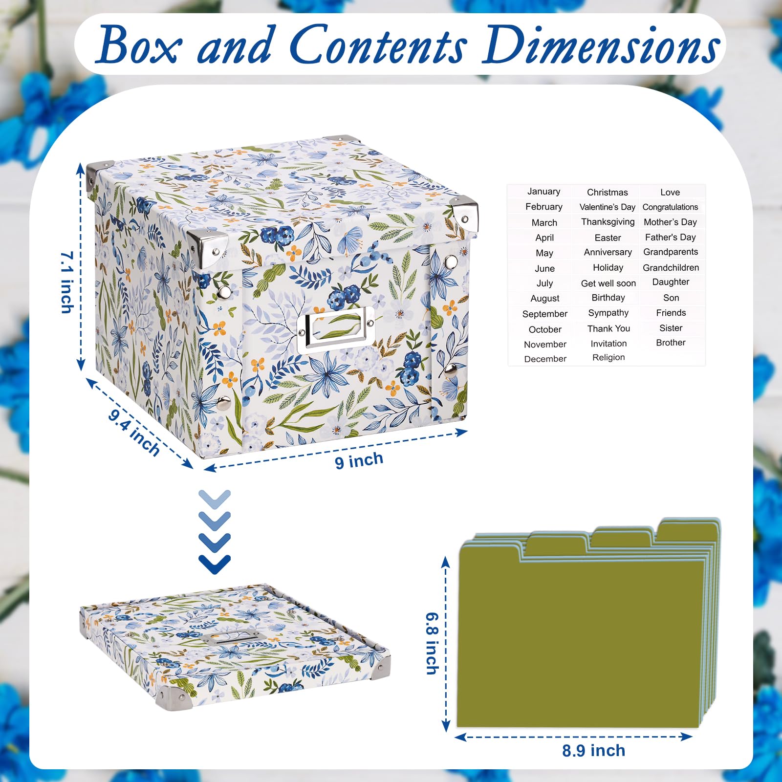 Caixa Organizadora De Cartões 16 Divisórias - 23x24x18cm - Azul Florido