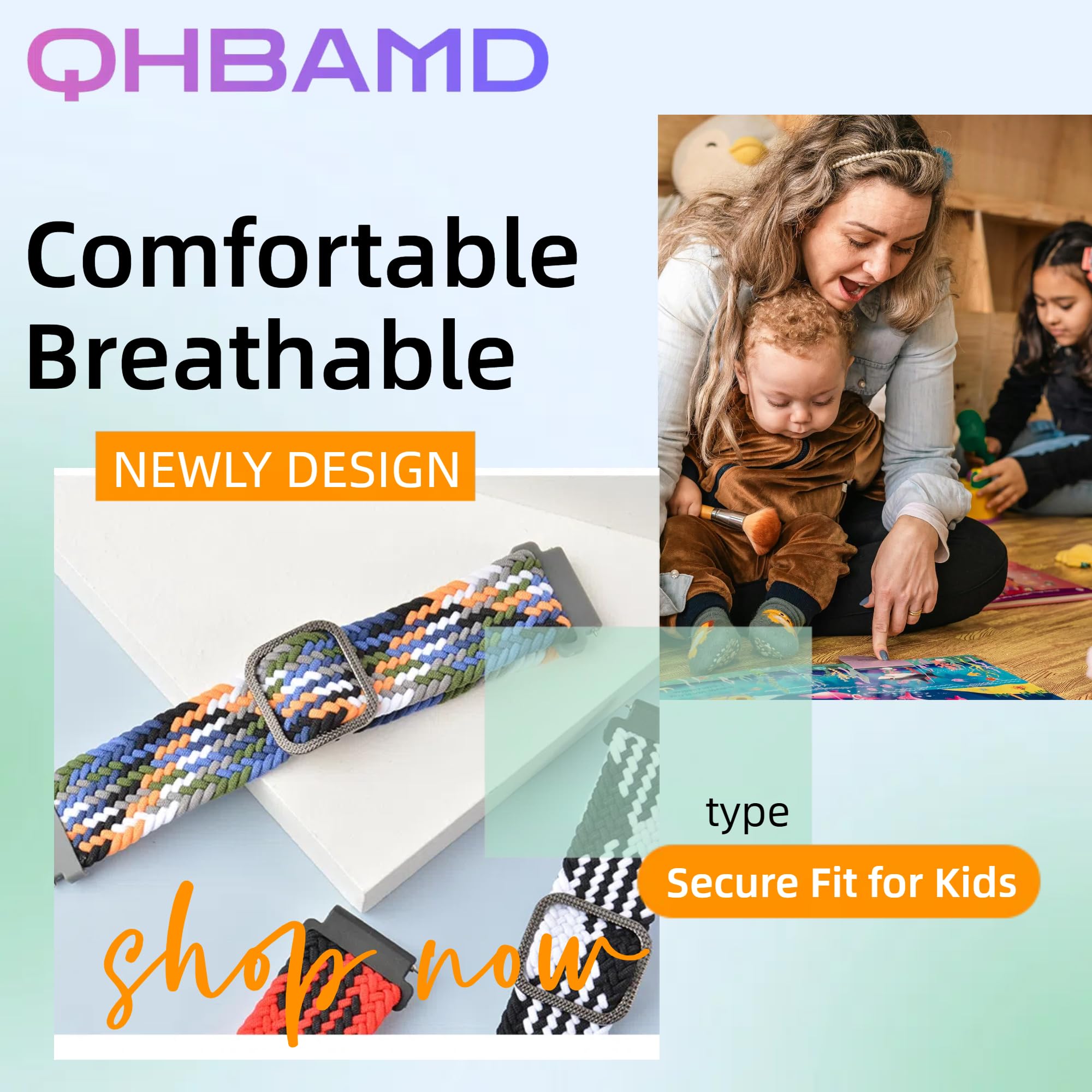 QHBAMD 10 Pack Compatible for Gizmo Watch 3 2 1/Gabb Watch 3 2 1/SyncUP Kids Nylon Watch Band - Slider Buckle Braided Breathable Stretchy Strap Wristbands for Boys and Girls