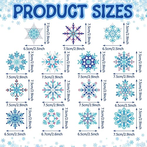 Miniatura 3 de BBTO 15 piezas de llavero de pintura de diamante de invierno con copos de nieve, adornos de pintura de diamante 5D DIY llavero de pintura de