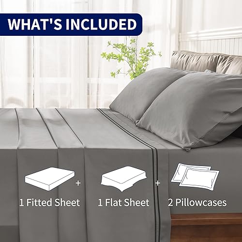 Miniatura 10 de subrtex Juego de sábanas tamaño matrimonial juego de sábanas de 4 piezas de enfriamiento suave sin arrugas y fundas de almohada con bolsillos