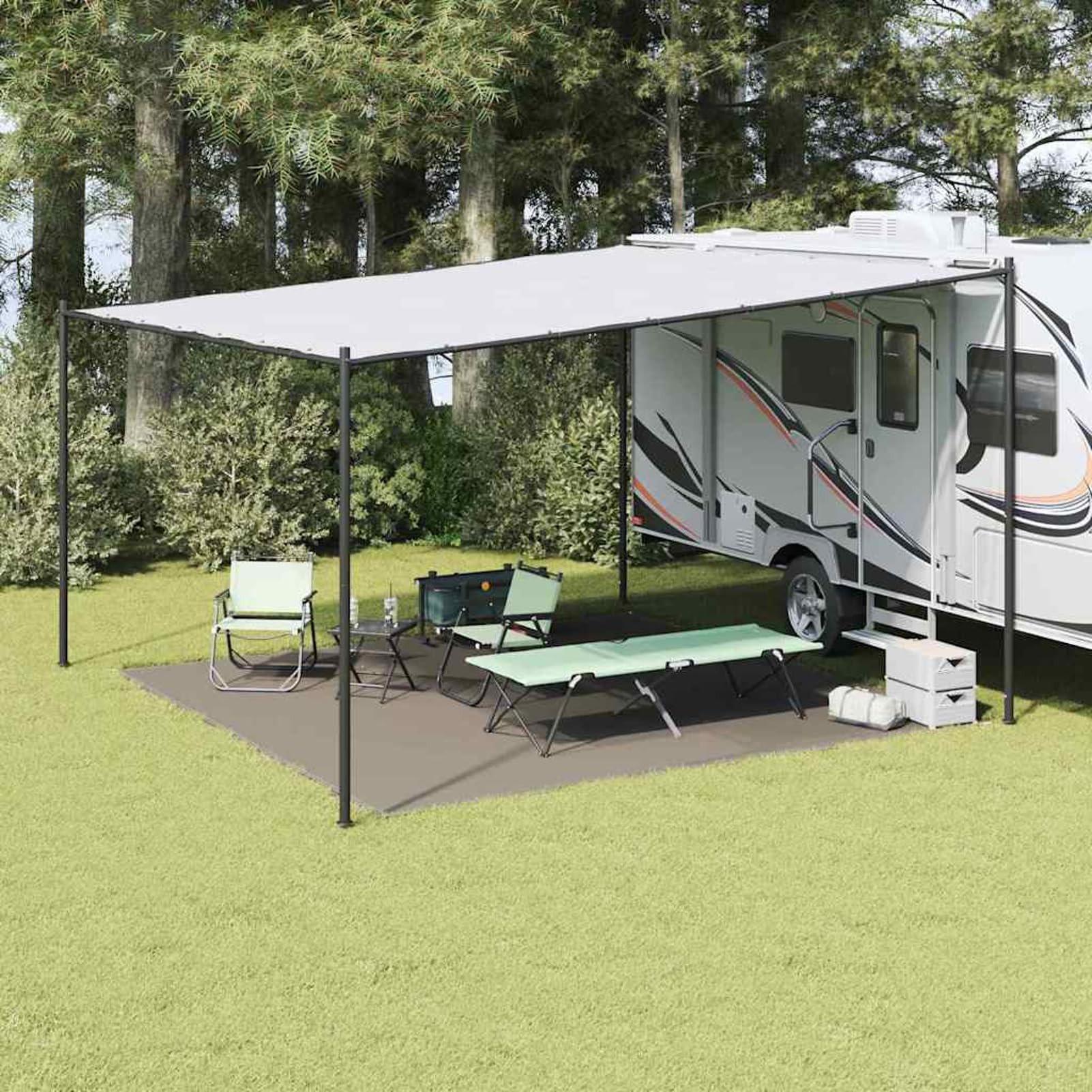 Gecheer Zeltzubehör Hellgrau Polyester 400 x 400 cm Leicht Zelteppich Zeltdeckel Picknickdecke Wohnwagen Balkon Outdoor