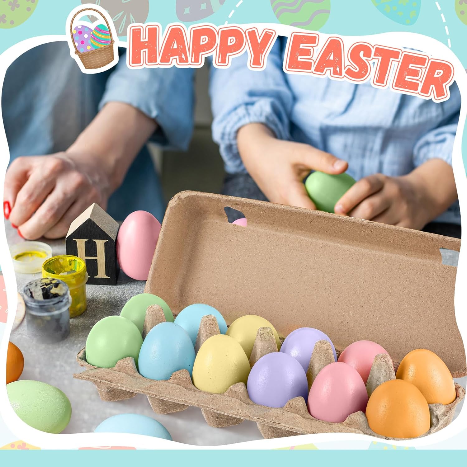 36 Pcs Easter Wooden Eggs for Crafts Easter Colorful Fake Eggs Wooden Pastel Colored Decorative Craft for Spring DIY Decoration Displays, 2.36 x 1.57 Inch (Macaron Color)