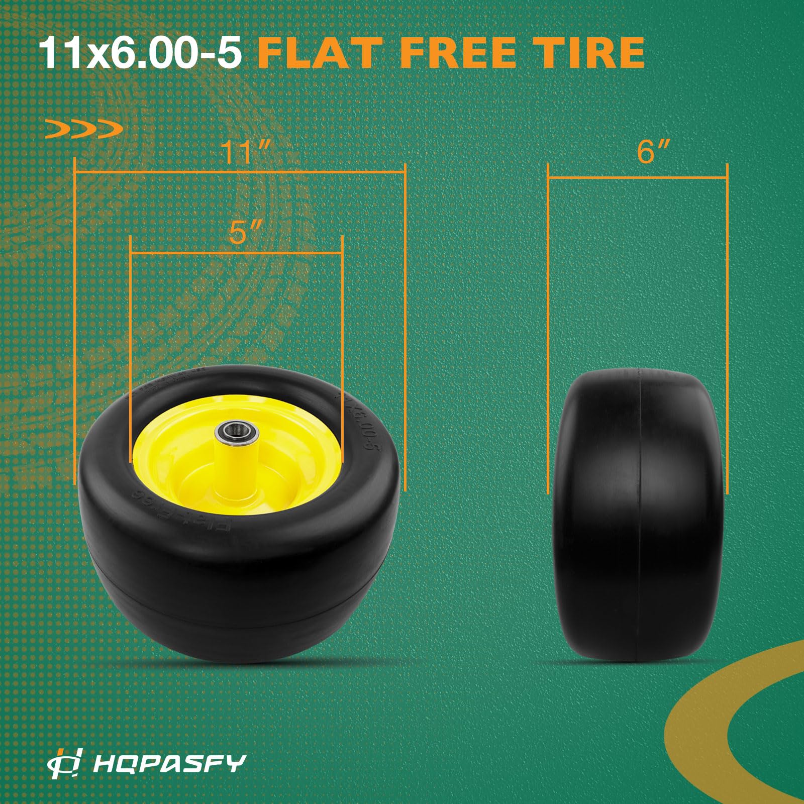 HQPASFY Juego de 2 neumáticos y ruedas para cortacésped sin planos de 11 x 6.00-5, neumáticos delanteros para cortacésped de giro cero con rodamientos de 1/2 y 5/8 pulgadas, repuesto sólido y suave a