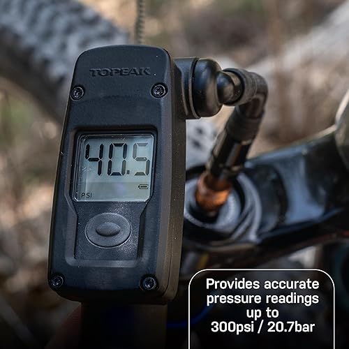 Miniatura 6 de Mountain Digital 2Stage, neumático 2 en 1 y mini bomba de choque con medidor digital de 300 PSI20.7 bar, manguera trenzada, cabezal Pressure-Rite